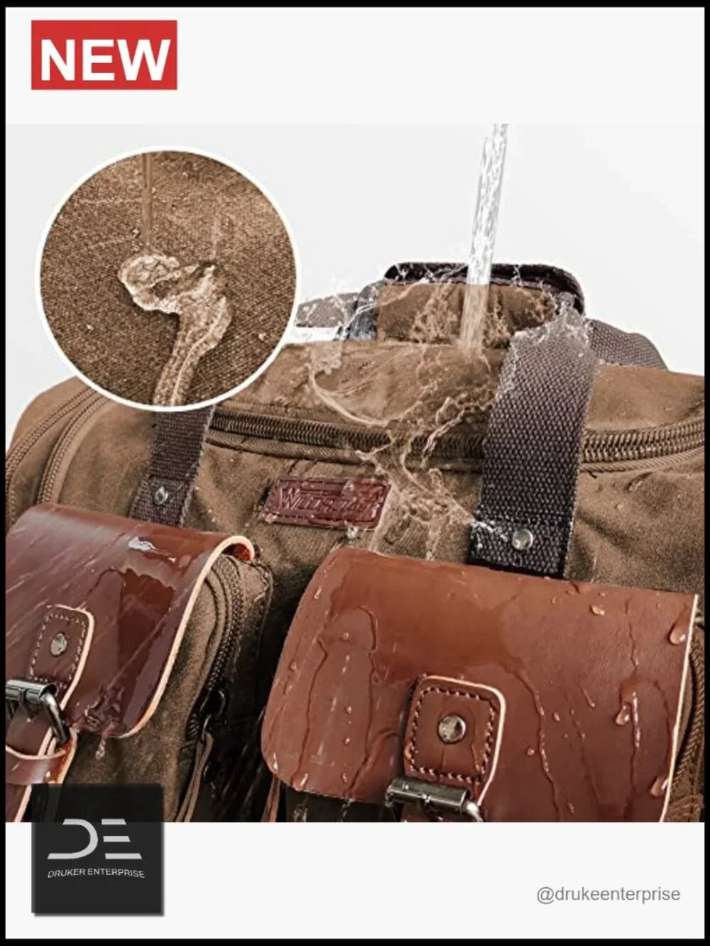 Waxed Canvas Genuine Leather 50L Waterproof Duffle Bag - Travel Weekender